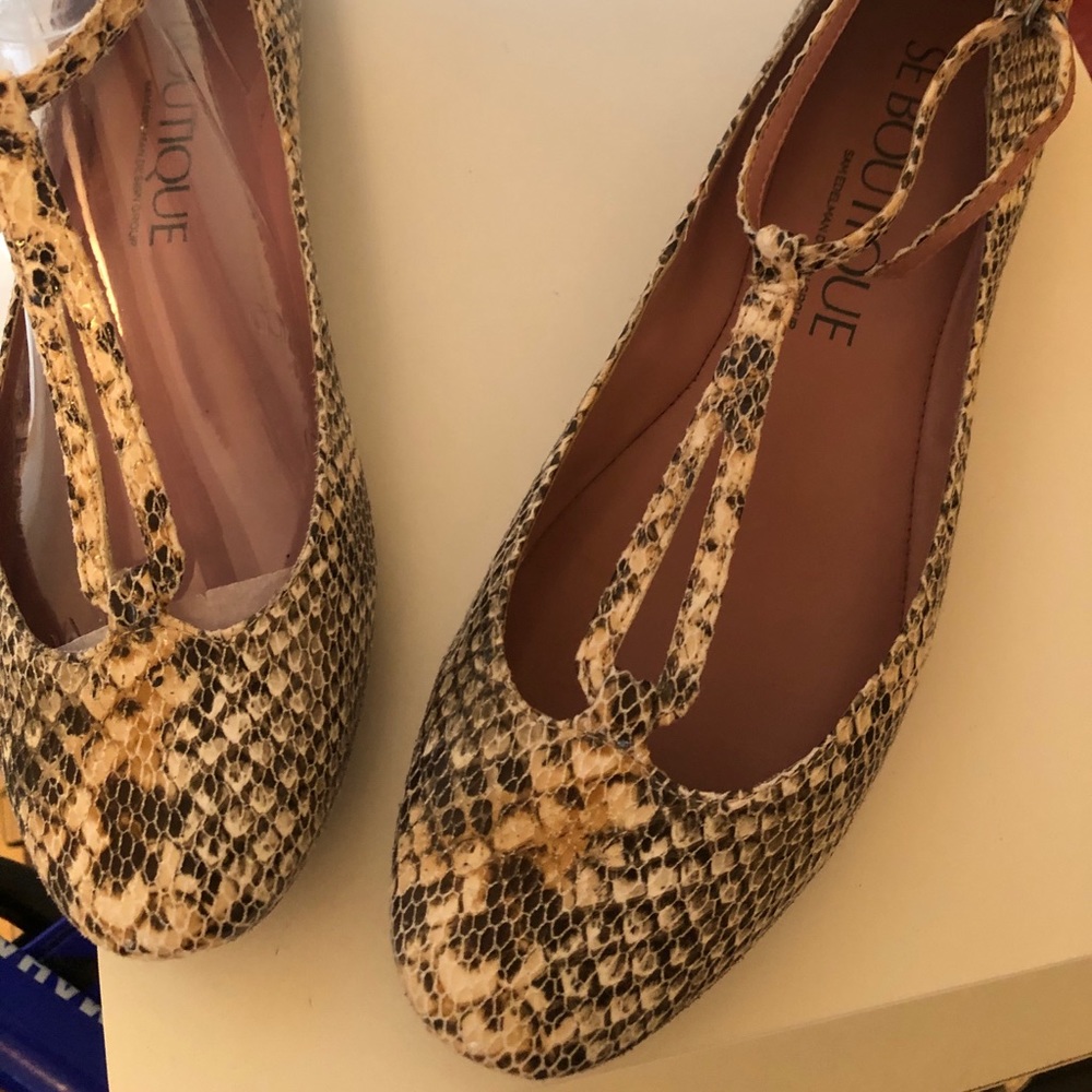 SE Boutique T Strap Snakeskin Ballet Flats